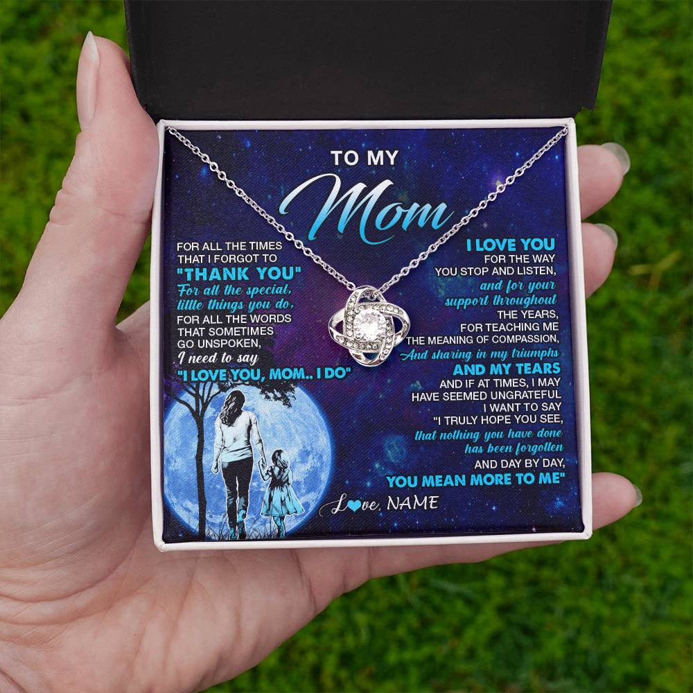 Love Knot Necklace 14K White Gold Finish | 2 | Personalized To My Mom Necklace From Daughter Thank You Day By Day Mom Birthday Gifts Mothers Day Christmas Customized Gift Box Message Card | teecentury