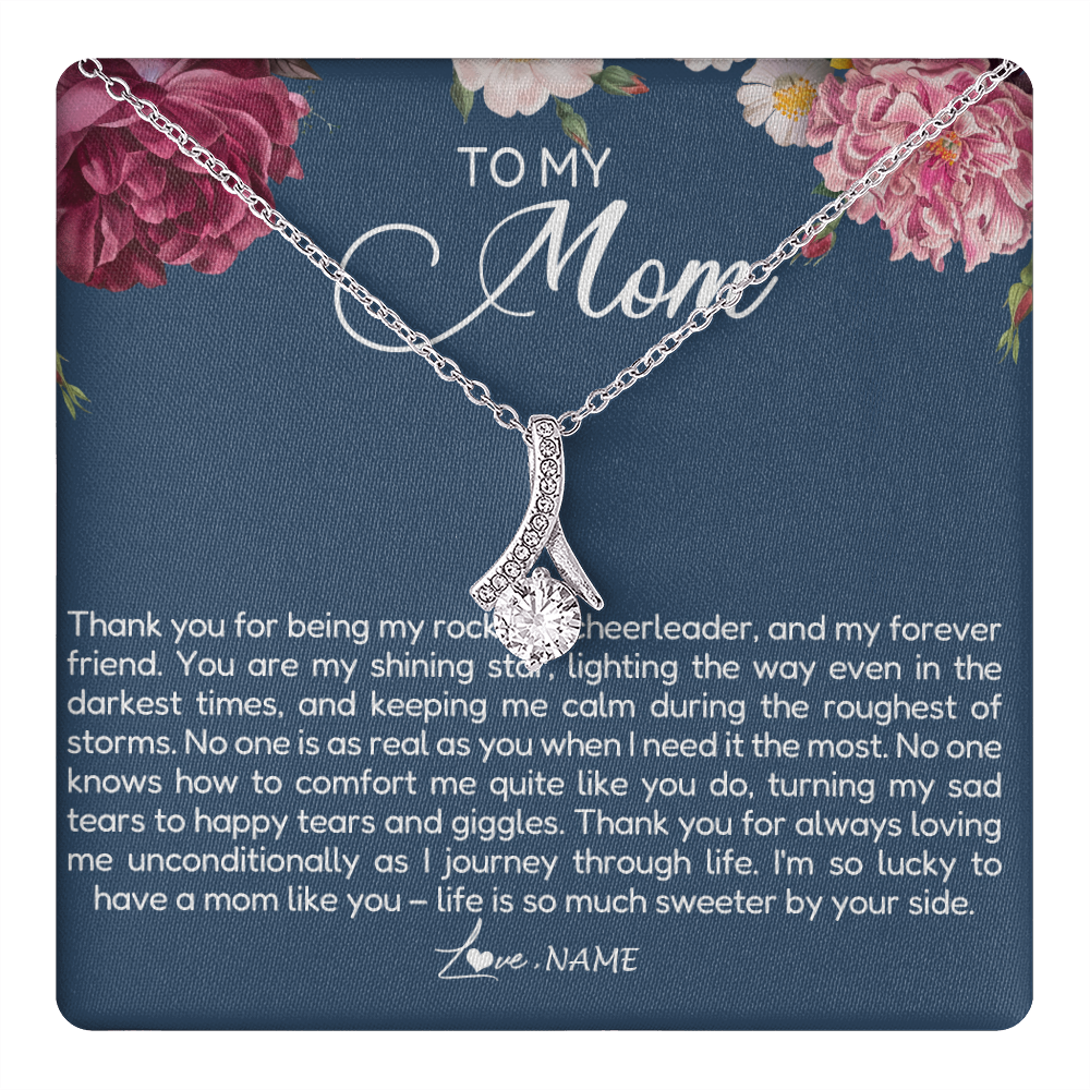 Alluring Beauty Necklace 14K White Gold Finish | 1 | Personalized To My Mom Necklace From Daughter Thank You For Being My Rock Mom Birthday Mothers Day Christmas Pendant Jewelry Customized Gift Box Message Card | teecentury