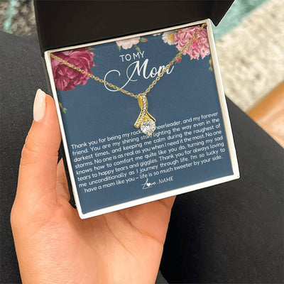 Alluring Beauty Necklace 18K Yellow Gold Finish | Personalized To My Mom Necklace From Daughter Thank You For Being My Rock Mom Birthday Mothers Day Christmas Pendant Jewelry Customized Gift Box Message Card | teecentury