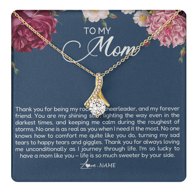 Alluring Beauty Necklace 18K Yellow Gold Finish | 1 | Personalized To My Mom Necklace From Daughter Thank You For Being My Rock Mom Birthday Mothers Day Christmas Pendant Jewelry Customized Gift Box Message Card | teecentury