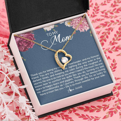 Forever Love Necklace 18K Yellow Gold Finish | Personalized To My Mom Necklace From Daughter Thank You For Being My Rock Mom Birthday Mothers Day Christmas Pendant Jewelry Customized Gift Box Message Card | teecentury