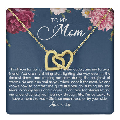 Interlocking Hearts Necklace 18K Yellow Gold Finish | 1 | Personalized To My Mom Necklace From Daughter Thank You For Being My Rock Mom Birthday Mothers Day Christmas Pendant Jewelry Customized Gift Box Message Card | teecentury