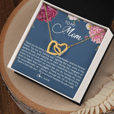 Interlocking Hearts Necklace 18K Yellow Gold Finish | Personalized To My Mom Necklace From Daughter Thank You For Being My Rock Mom Birthday Mothers Day Christmas Pendant Jewelry Customized Gift Box Message Card | teecentury