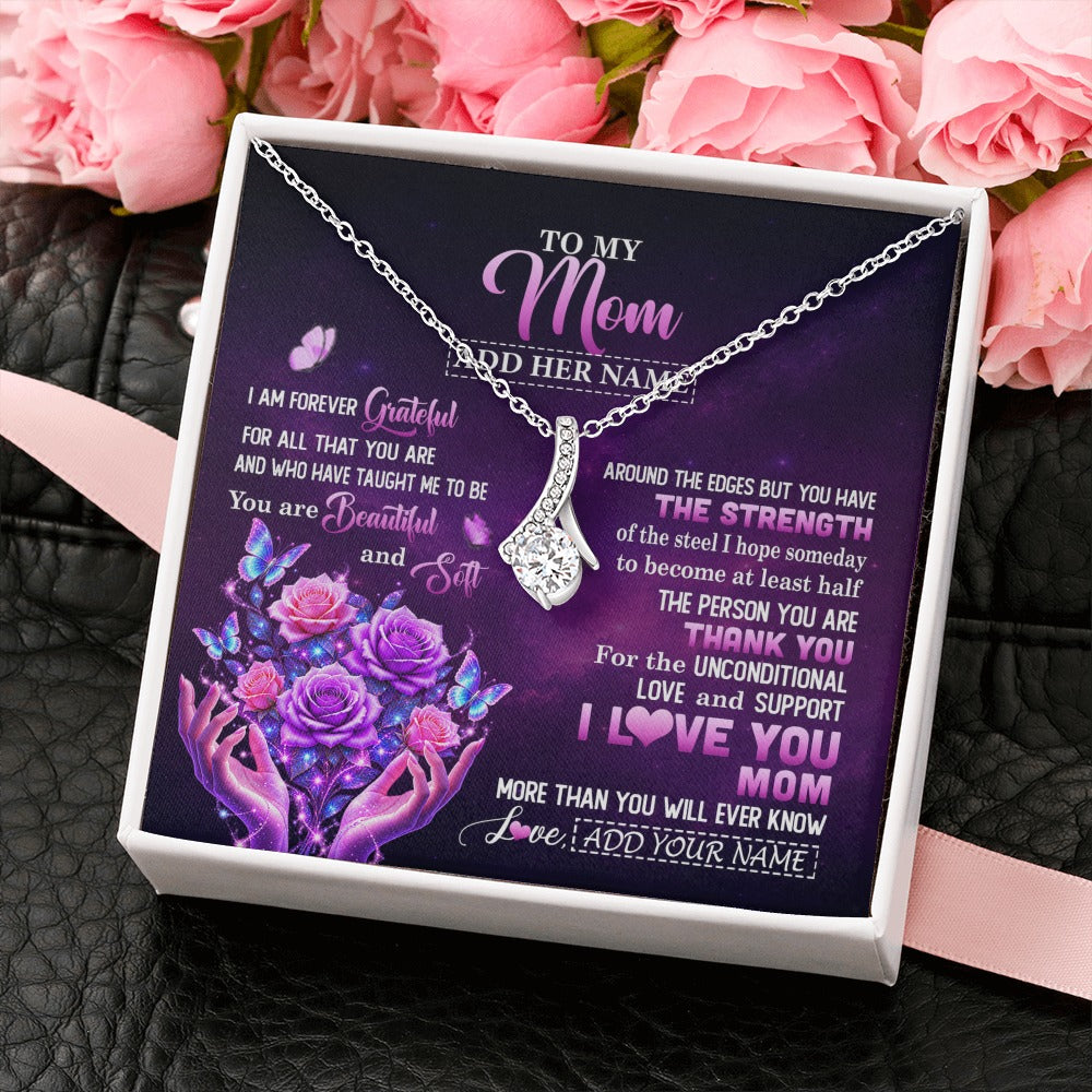 Alluring Beauty Necklace 14K White Gold Finish | 2 | Personalized To My Mom Necklace From Daughter Thank You For Love Butterfly Mom Birthday Mothers Day Thanksgiving Christmas Custom Gift Box Message Card | https://teecentury.