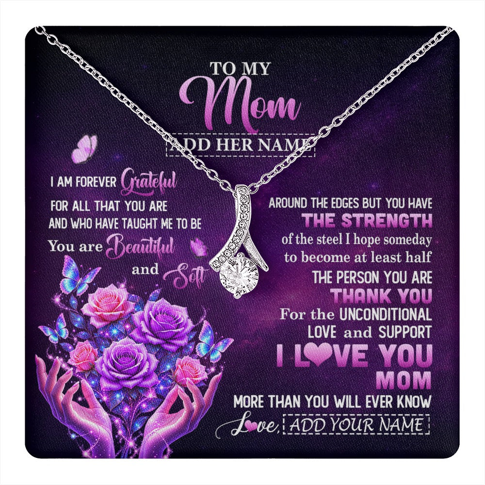 Alluring Beauty Necklace 14K White Gold Finish | 1 | Personalized To My Mom Necklace From Daughter Thank You For Love Butterfly Mom Birthday Mothers Day Thanksgiving Christmas Custom Gift Box Message Card | https://teecentury.