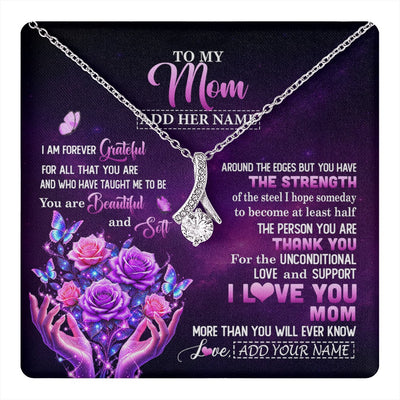 Alluring Beauty Necklace 14K White Gold Finish | 1 | Personalized To My Mom Necklace From Daughter Thank You For Love Butterfly Mom Birthday Mothers Day Thanksgiving Christmas Custom Gift Box Message Card | https://teecentury.