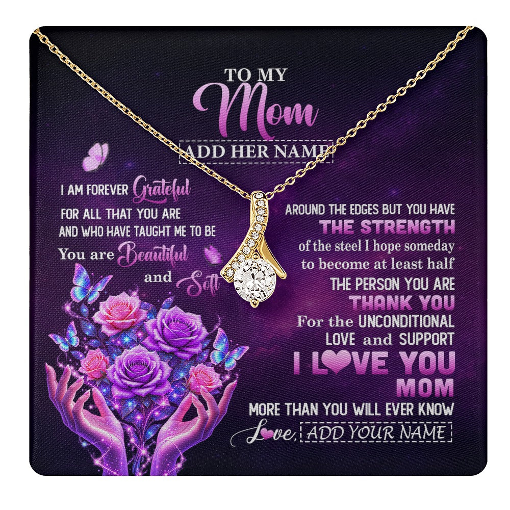 Alluring Beauty Necklace 18K Yellow Gold Finish | 1 | Personalized To My Mom Necklace From Daughter Thank You For Love Butterfly Mom Birthday Mothers Day Thanksgiving Christmas Custom Gift Box Message Card | https://teecentury.