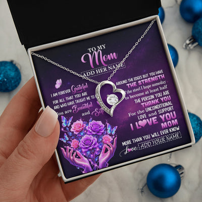 Forever Love Necklace 14K White Gold Finish | 2 | Personalized To My Mom Necklace From Daughter Thank You For Love Butterfly Mom Birthday Mothers Day Thanksgiving Christmas Custom Gift Box Message Card | https://teecentury.