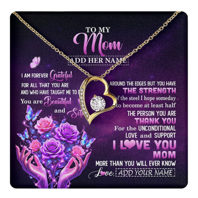 Forever Love Necklace 18K Yellow Gold Finish | 1 | Personalized To My Mom Necklace From Daughter Thank You For Love Butterfly Mom Birthday Mothers Day Thanksgiving Christmas Custom Gift Box Message Card | https://teecentury.