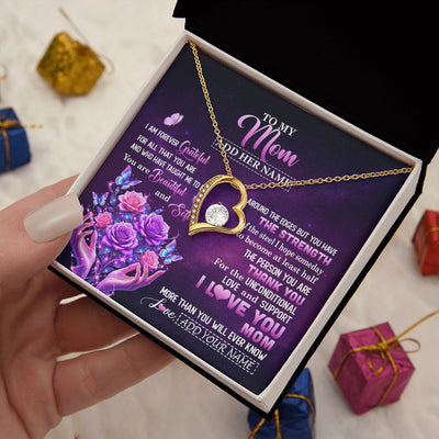 Forever Love Necklace 18K Yellow Gold Finish | 2 | Personalized To My Mom Necklace From Daughter Thank You For Love Butterfly Mom Birthday Mothers Day Thanksgiving Christmas Custom Gift Box Message Card | https://teecentury.