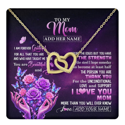Interlocking Hearts Necklace 18K Yellow Gold Finish | 1 | Personalized To My Mom Necklace From Daughter Thank You For Love Butterfly Mom Birthday Mothers Day Thanksgiving Christmas Custom Gift Box Message Card | https://teecentury.