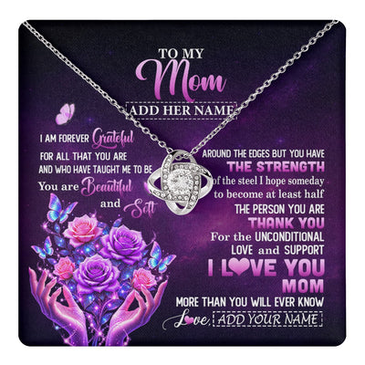 Love Knot Necklace 14K White Gold Finish | 1 | Personalized To My Mom Necklace From Daughter Thank You For Love Butterfly Mom Birthday Mothers Day Thanksgiving Christmas Custom Gift Box Message Card | https://teecentury.
