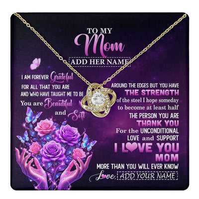 Love Knot Necklace 18K Yellow Gold Finish | 1 | Personalized To My Mom Necklace From Daughter Thank You For Love Butterfly Mom Birthday Mothers Day Thanksgiving Christmas Custom Gift Box Message Card | https://teecentury.