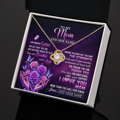 Love Knot Necklace 18K Yellow Gold Finish | 2 | Personalized To My Mom Necklace From Daughter Thank You For Love Butterfly Mom Birthday Mothers Day Thanksgiving Christmas Custom Gift Box Message Card | https://teecentury.