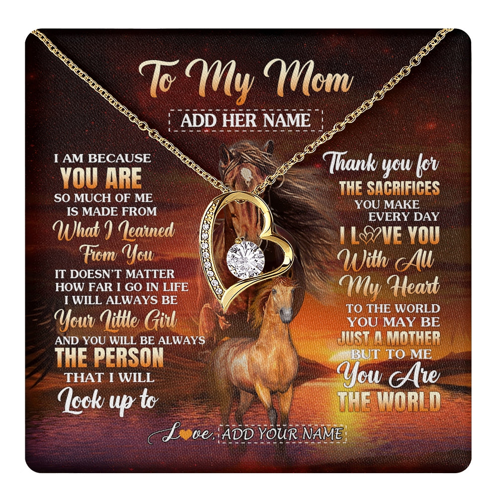 Forever Love Necklace 18K Yellow Gold Finish | 1 | Personalized To My Mom Necklace From Daughter Thank You For The Sacrifices Horse Mom Birthday Mothers Day Thanksgiving Christmas Custom Gift Box Message Card | https://teecentury.