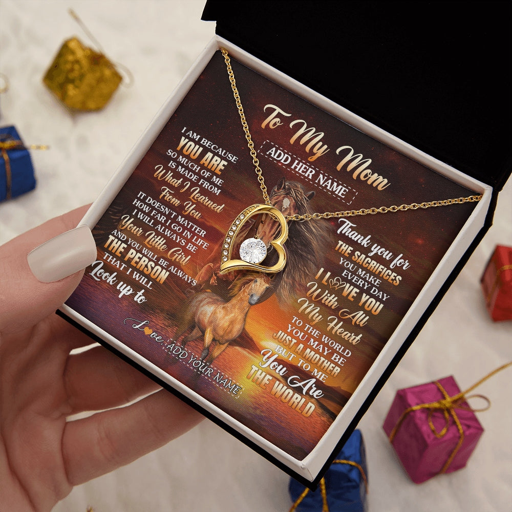 Forever Love Necklace 18K Yellow Gold Finish | 2 | Personalized To My Mom Necklace From Daughter Thank You For The Sacrifices Horse Mom Birthday Mothers Day Thanksgiving Christmas Custom Gift Box Message Card | https://teecentury.
