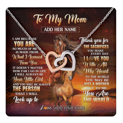 Interlocking Hearts Necklace Stainless Steel & Rose Gold Finish | 1 | Personalized To My Mom Necklace From Daughter Thank You For The Sacrifices Horse Mom Birthday Mothers Day Thanksgiving Christmas Custom Gift Box Message Card | https://teecentury.