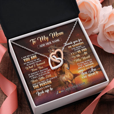 Interlocking Hearts Necklace Stainless Steel & Rose Gold Finish | 2 | Personalized To My Mom Necklace From Daughter Thank You For The Sacrifices Horse Mom Birthday Mothers Day Thanksgiving Christmas Custom Gift Box Message Card | https://teecentury.
