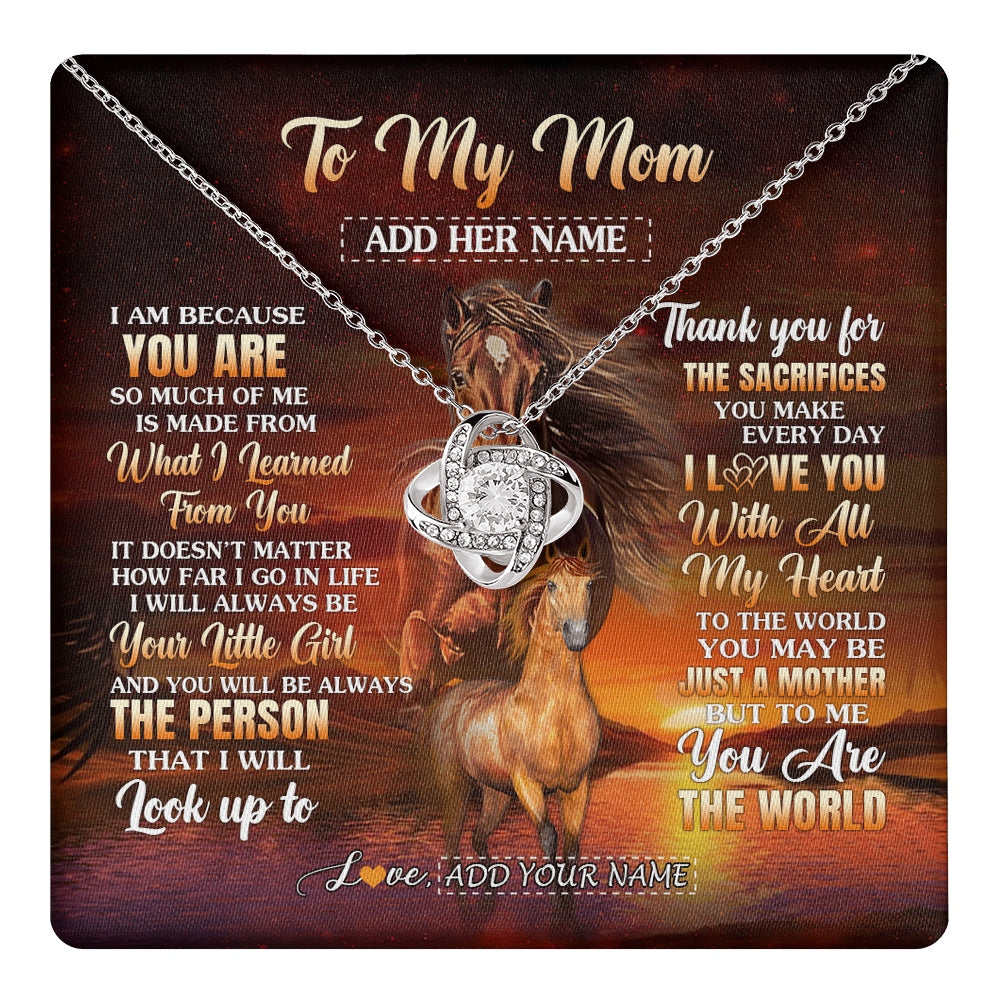 Love Knot Necklace 14K White Gold Finish | 1 | Personalized To My Mom Necklace From Daughter Thank You For The Sacrifices Horse Mom Birthday Mothers Day Thanksgiving Christmas Custom Gift Box Message Card | https://teecentury.