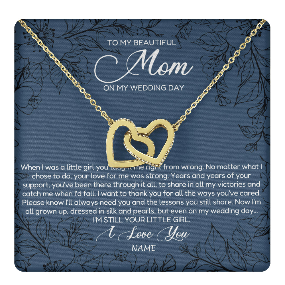 Interlocking Hearts Necklace 18K Yellow Gold Finish | 1 | Personalized To My Mom Necklace From Daughter Wedding Day Your Little Daughter Mother of the Bride Mom of Bride Pendant Jewelry Gift Box Message Card | teecentury