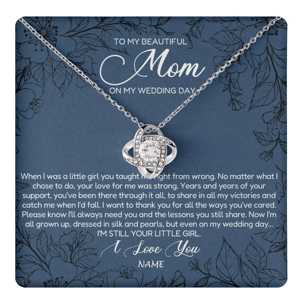 Love Knot Necklace 14K White Gold Finish | 1 | Personalized To My Mom Necklace From Daughter Wedding Day Your Little Daughter Mother of the Bride Mom of Bride Pendant Jewelry Gift Box Message Card | teecentury