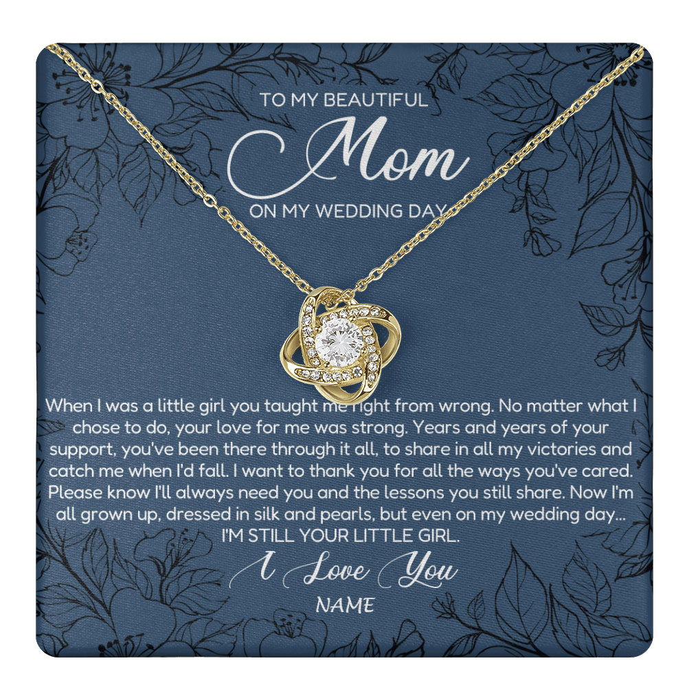 Love Knot Necklace 18K Yellow Gold Finish | 1 | Personalized To My Mom Necklace From Daughter Wedding Day Your Little Daughter Mother of the Bride Mom of Bride Pendant Jewelry Gift Box Message Card | teecentury
