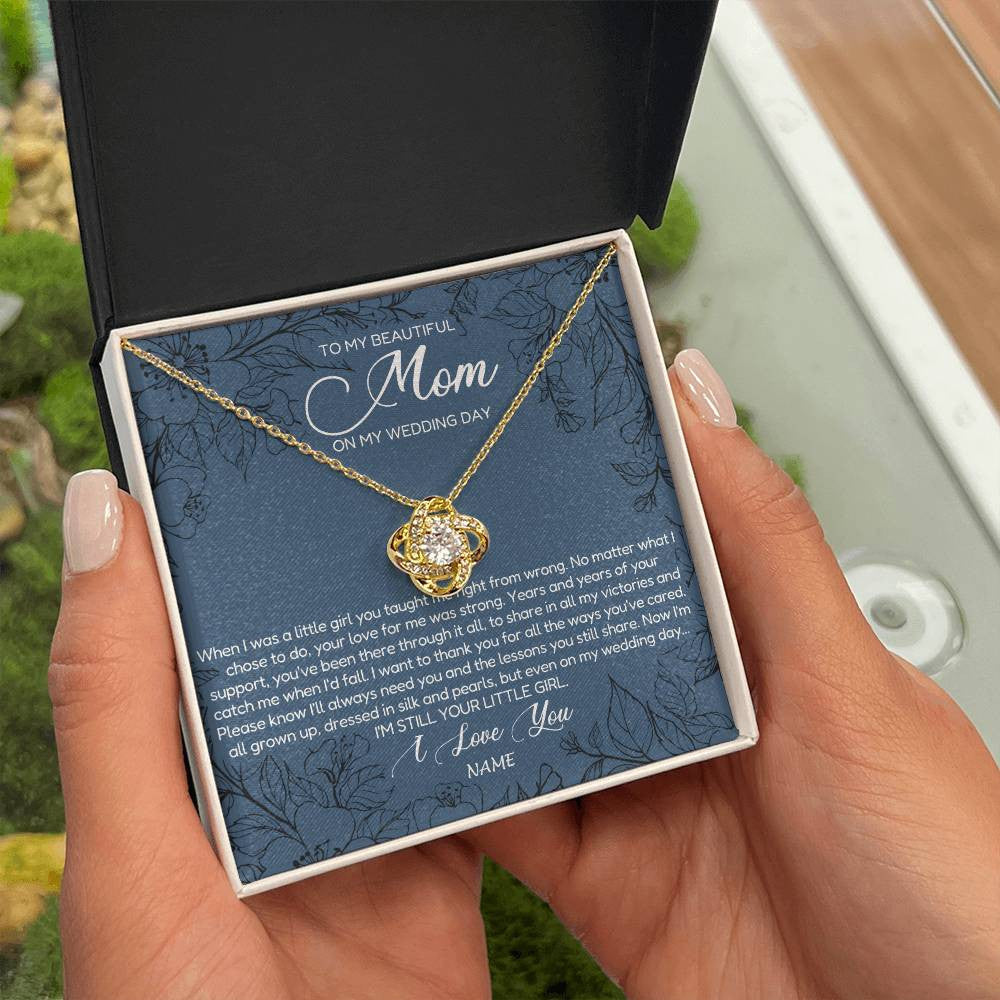 Love Knot Necklace 18K Yellow Gold Finish | Personalized To My Mom Necklace From Daughter Wedding Day Your Little Girl Mother of the Bride Mom of Bride Pendant Jewelry Customized Gift Box Message Card | teecentury