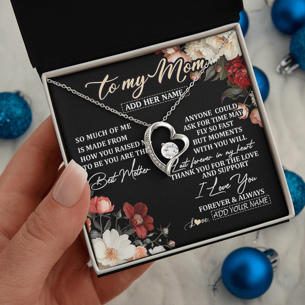 Forever Love Necklace 14K White Gold Finish | 2 | Personalized To My Mom Necklace From Son Daughter For Mom Gifts Meaningful Gifts Mother Jewelry Mother's Day Birthday Christmas Custom Gift Box Message Card | https://teecentury.