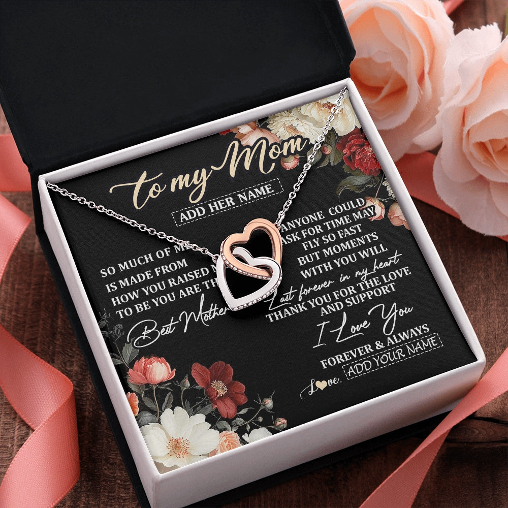 Interlocking Hearts Necklace Stainless Steel & Rose Gold Finish | 2 | Personalized To My Mom Necklace From Son Daughter For Mom Gifts Meaningful Gifts Mother Jewelry Mother's Day Birthday Christmas Custom Gift Box Message Card | https://teecentury.