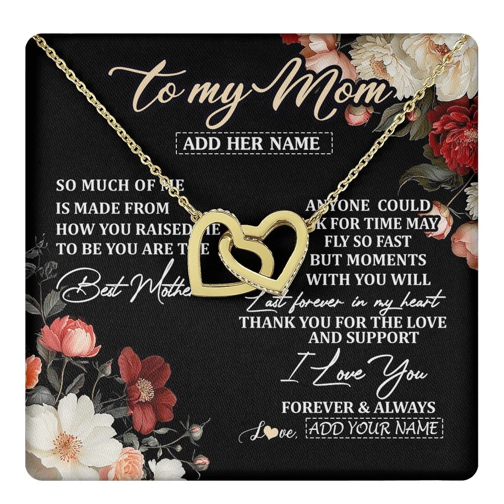 Interlocking Hearts Necklace 18K Yellow Gold Finish | 1 | Personalized To My Mom Necklace From Son Daughter For Mom Gifts Meaningful Gifts Mother Jewelry Mother's Day Birthday Christmas Custom Gift Box Message Card | https://teecentury.