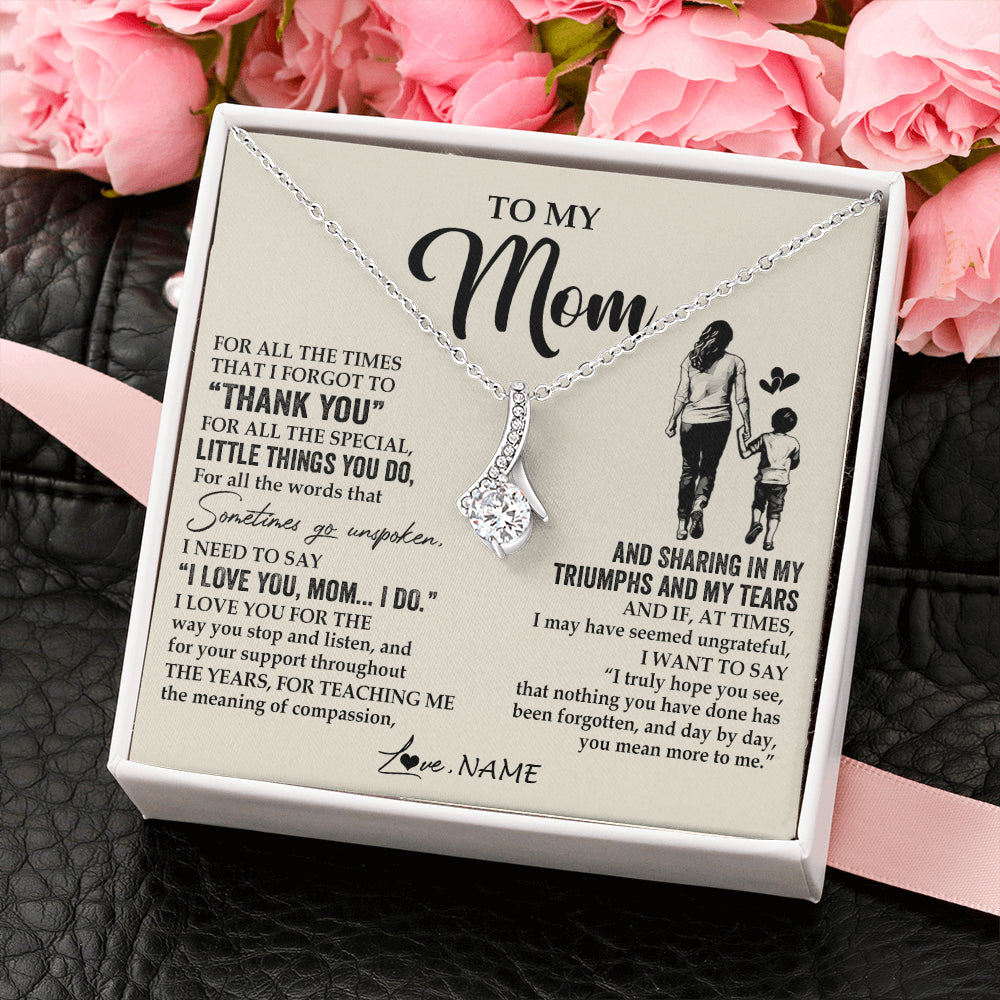 Alluring Beauty Necklace 14K White Gold Finish | 2 | Personalized To My Mom Necklace From Son For All The Times That I Forgot To Thank You Mom Birthday Mothers Day Christmas Customized Gift Box Message Card | teecentury