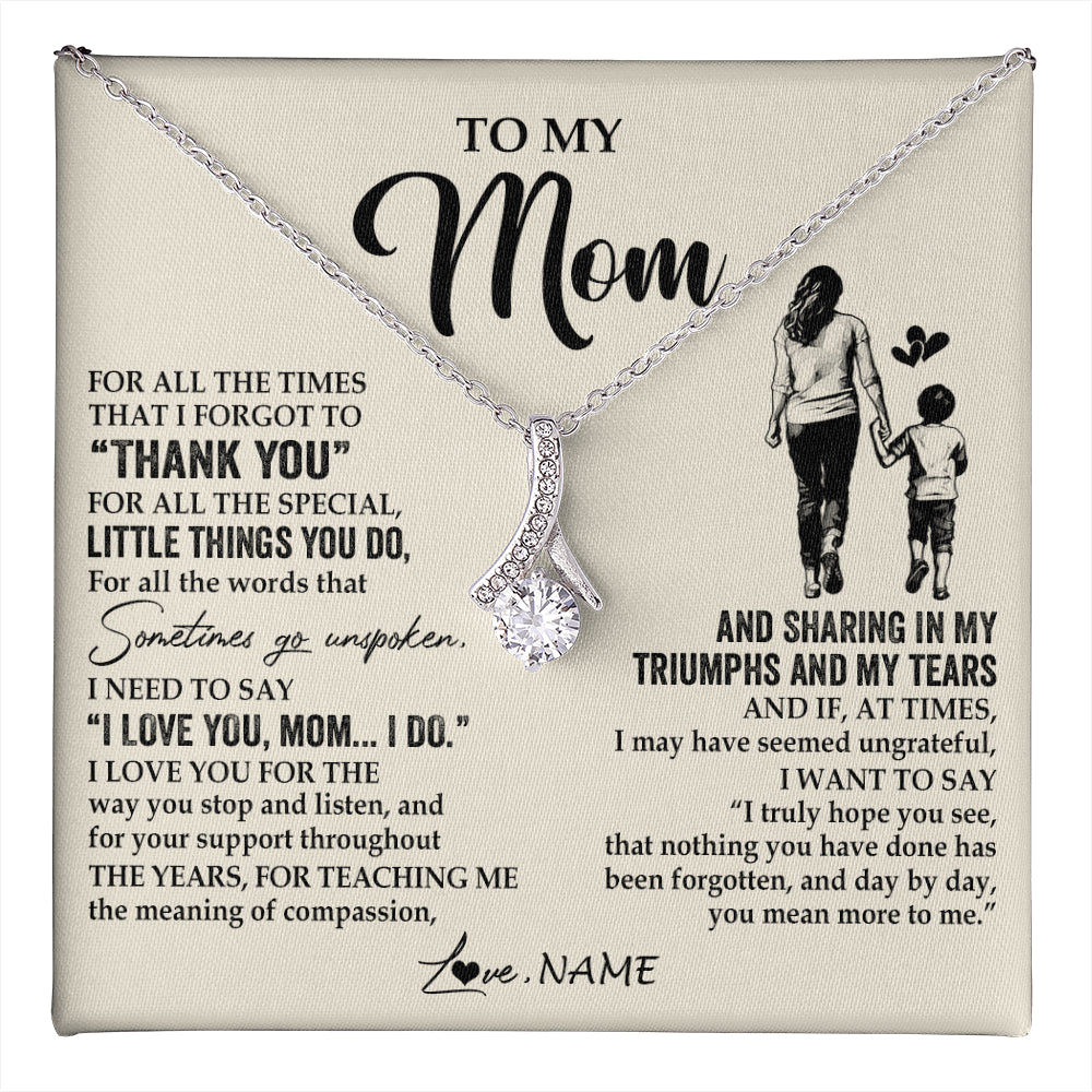 Alluring Beauty Necklace 14K White Gold Finish | 1 | Personalized To My Mom Necklace From Son For All The Times That I Forgot To Thank You Mom Birthday Mothers Day Christmas Customized Gift Box Message Card | teecentury