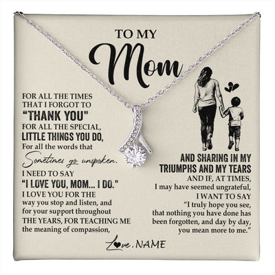 Alluring Beauty Necklace 14K White Gold Finish | 1 | Personalized To My Mom Necklace From Son For All The Times That I Forgot To Thank You Mom Birthday Mothers Day Christmas Customized Gift Box Message Card | teecentury