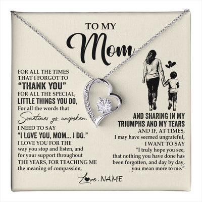 Forever Love Necklace 14K White Gold Finish | 1 | Personalized To My Mom Necklace From Son For All The Times That I Forgot To Thank You Mom Birthday Mothers Day Christmas Customized Gift Box Message Card | teecentury