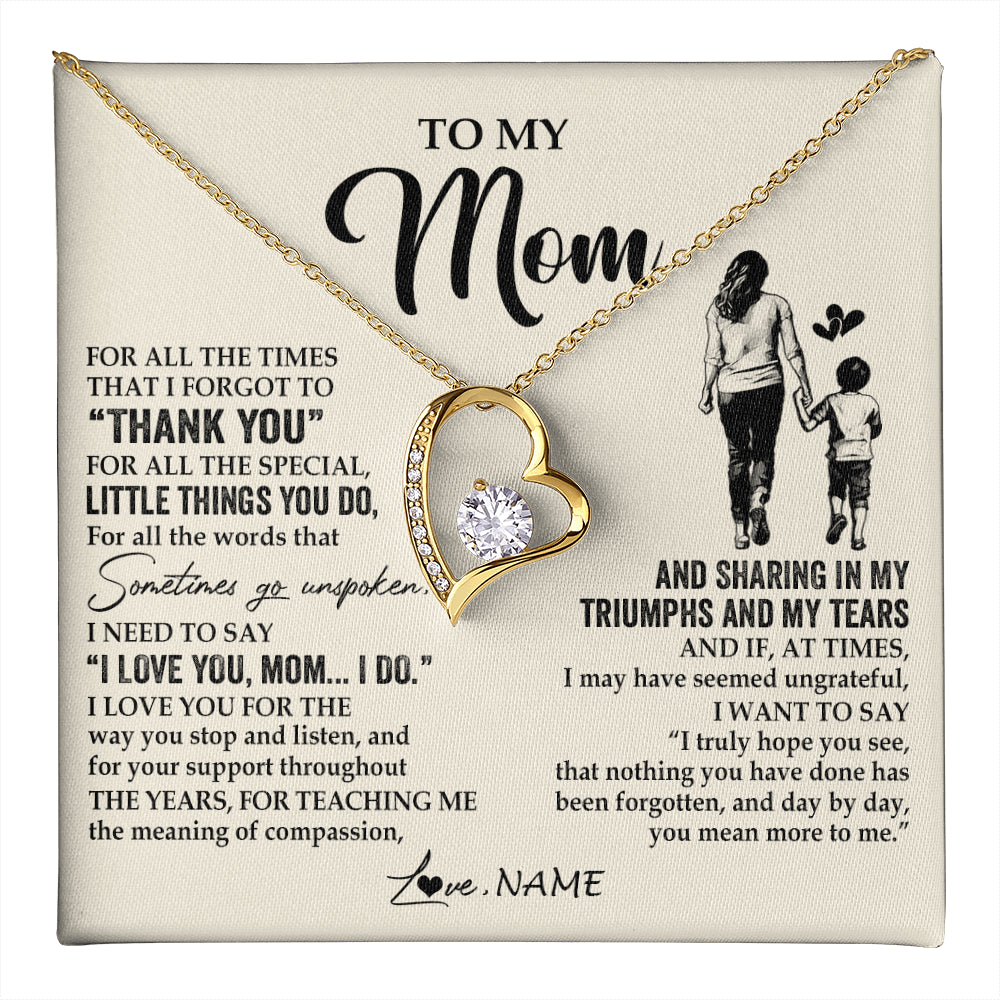 Forever Love Necklace 18K Yellow Gold Finish | 1 | Personalized To My Mom Necklace From Son For All The Times That I Forgot To Thank You Mom Birthday Mothers Day Christmas Customized Gift Box Message Card | teecentury