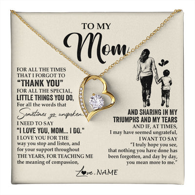 Forever Love Necklace 18K Yellow Gold Finish | 1 | Personalized To My Mom Necklace From Son For All The Times That I Forgot To Thank You Mom Birthday Mothers Day Christmas Customized Gift Box Message Card | teecentury