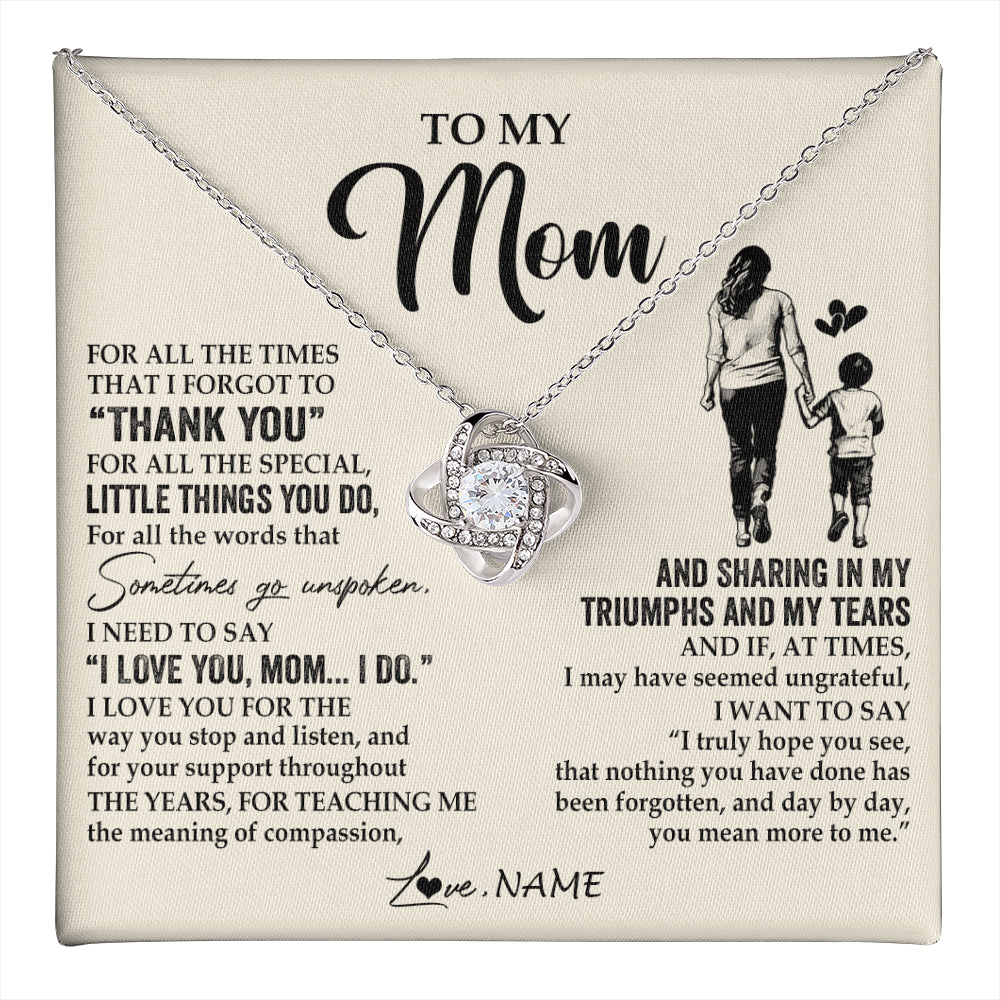 Love Knot Necklace 14K White Gold Finish | 1 | Personalized To My Mom Necklace From Son For All The Times That I Forgot To Thank You Mom Birthday Mothers Day Christmas Customized Gift Box Message Card | teecentury