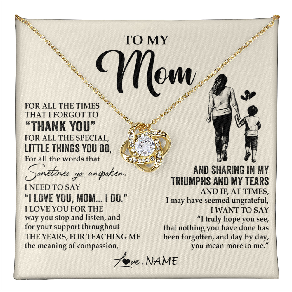Love Knot Necklace 18K Yellow Gold Finish | 1 | Personalized To My Mom Necklace From Son For All The Times That I Forgot To Thank You Mom Birthday Mothers Day Christmas Customized Gift Box Message Card | teecentury