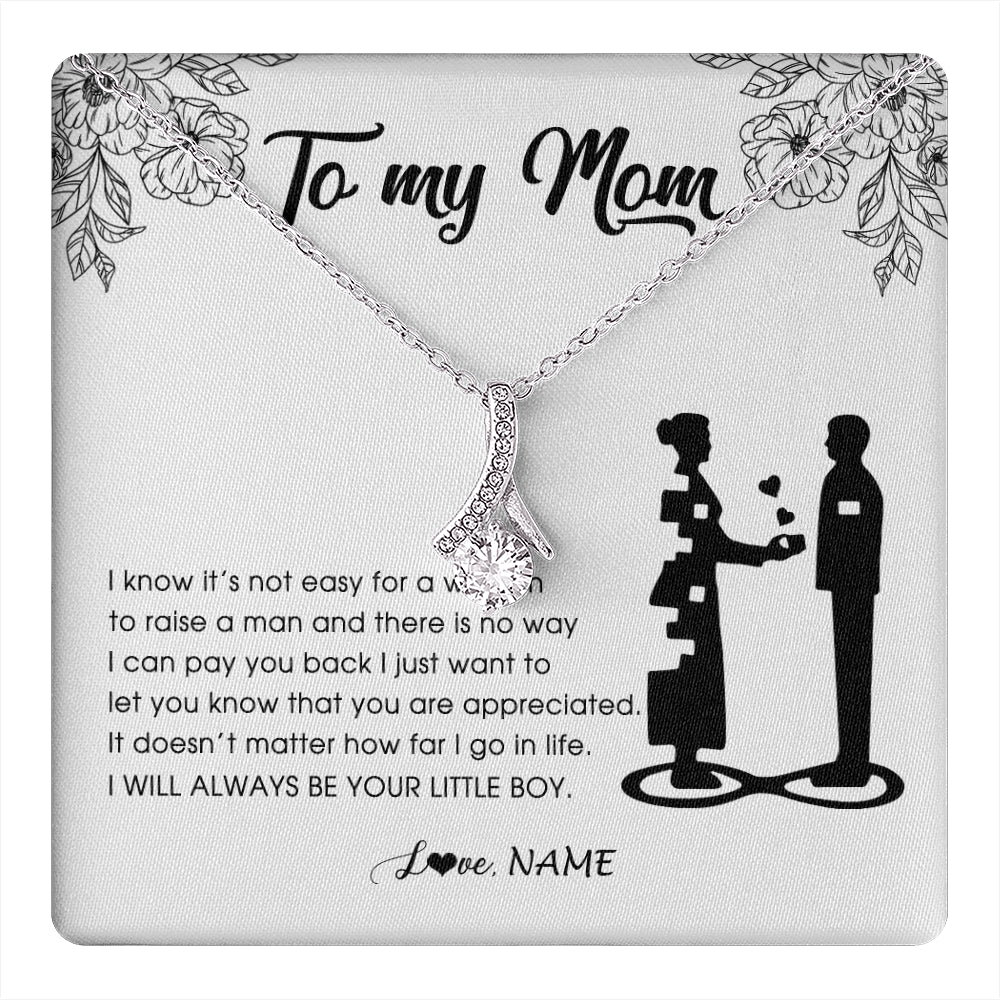 Alluring Beauty Necklace 14K White Gold Finish | 1 | Personalized To My Mom Necklace From Son I Know It's Not Easy For A Woman To Raise A Man Mother Birthday Mothers Day Jewelry Customized Gift Box Message Card | teecentury