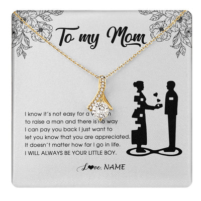 Alluring Beauty Necklace 18K Yellow Gold Finish | 1 | Personalized To My Mom Necklace From Son I Know It's Not Easy For A Woman To Raise A Man Mother Birthday Mothers Day Jewelry Customized Gift Box Message Card | teecentury