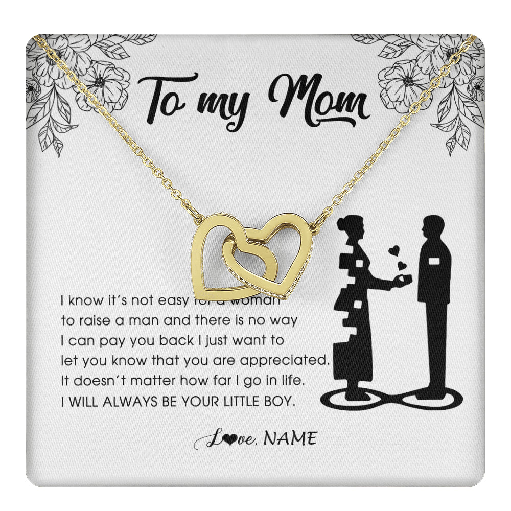 Interlocking Hearts Necklace 18K Yellow Gold Finish | 1 | Personalized To My Mom Necklace From Son I Know It's Not Easy For A Woman To Raise A Man Mother Birthday Mothers Day Jewelry Customized Gift Box Message Card | teecentury