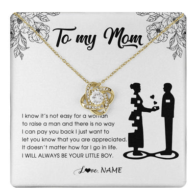 Love Knot Necklace 18K Yellow Gold Finish | 1 | Personalized To My Mom Necklace From Son I Know It's Not Easy For A Woman To Raise A Man Mother Birthday Mothers Day Jewelry Customized Gift Box Message Card | teecentury