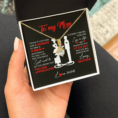 Alluring Beauty Necklace 18K Yellow Gold Finish | Personalized To My Mom Necklace From Son Little Boy Always Be My Loving Mother Birthday Mothers Day Christmas Pendant Jewelry Customized Gift Box Message Card | teecentury