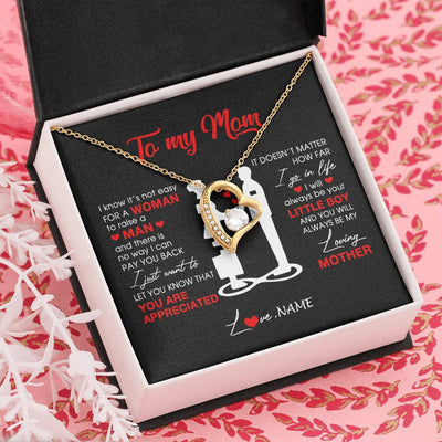 Forever Love Necklace 18K Yellow Gold Finish | Personalized To My Mom Necklace From Son Little Boy Always Be My Loving Mother Birthday Mothers Day Christmas Pendant Jewelry Customized Gift Box Message Card | teecentury