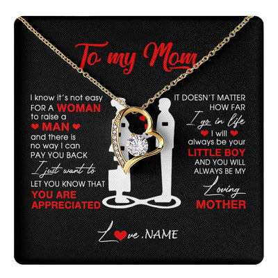 Forever Love Necklace 18K Yellow Gold Finish | 1 | Personalized To My Mom Necklace From Son Little Son Always Be My Loving Mother Birthday Mothers Day Christmas Pendant Jewelry Customized Gift Box Message Card | teecentury