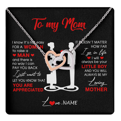 Interlocking Hearts Necklace Stainless Steel & Rose Gold Finish | 1 | Personalized To My Mom Necklace From Son Little Son Always Be My Loving Mother Birthday Mothers Day Christmas Pendant Jewelry Customized Gift Box Message Card | teecentury