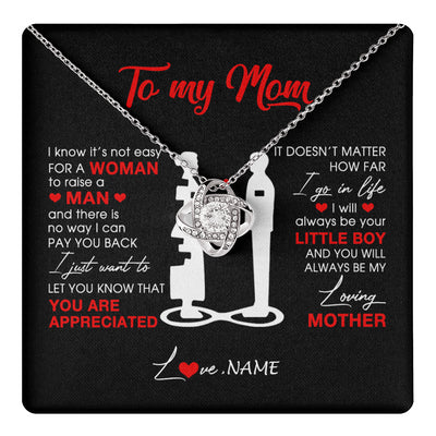 Love Knot Necklace 14K White Gold Finish | 1 | Personalized To My Mom Necklace From Son Little Son Always Be My Loving Mother Birthday Mothers Day Christmas Pendant Jewelry Customized Gift Box Message Card | teecentury