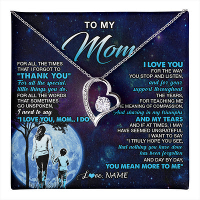 Forever Love Necklace 14K White Gold Finish | 1 | Personalized To My Mom Necklace From Son Thank You Day By Day Mom Birthday Gifts Mothers Day Christmas Customized Gift Box Message Card | teecentury
