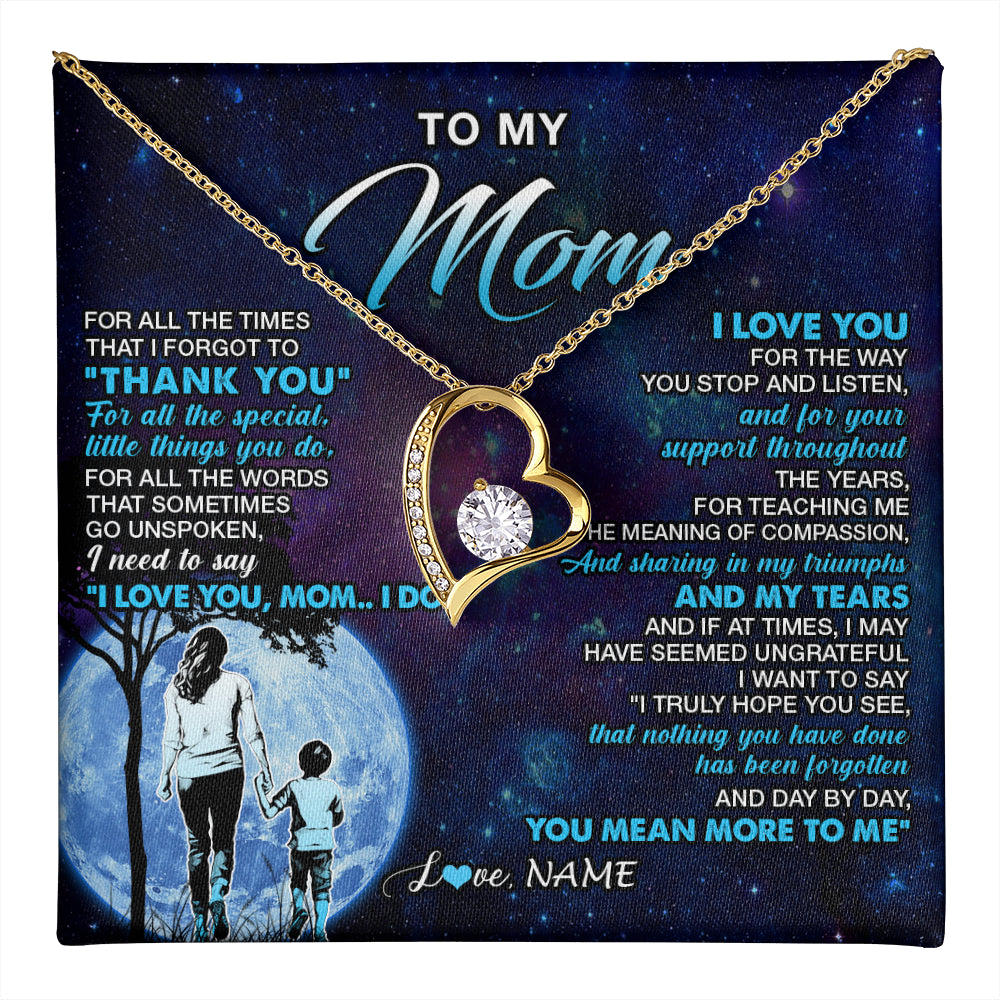 Forever Love Necklace 18K Yellow Gold Finish | 1 | Personalized To My Mom Necklace From Son Thank You Day By Day Mom Birthday Gifts Mothers Day Christmas Customized Gift Box Message Card | teecentury
