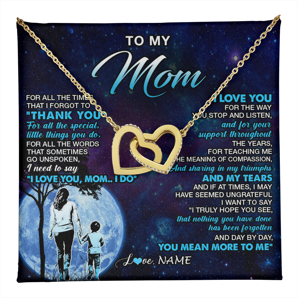 Interlocking Hearts Necklace 18K Yellow Gold Finish | 1 | Personalized To My Mom Necklace From Son Thank You Day By Day Mom Birthday Gifts Mothers Day Christmas Customized Gift Box Message Card | teecentury